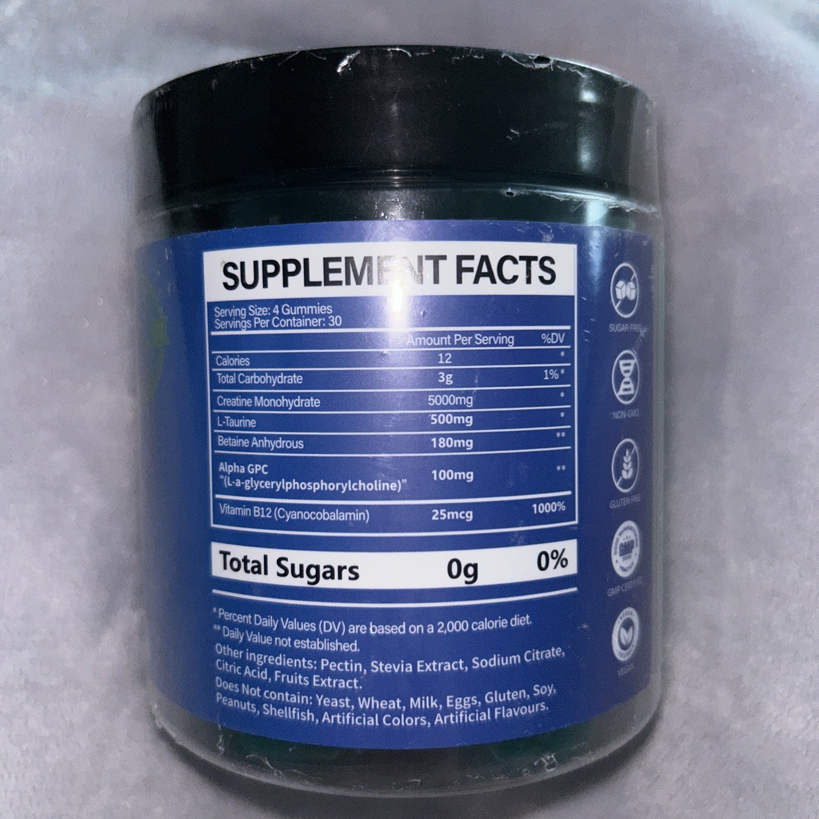 Creatine Monohydrate Halal Gummies Blueberry 5000mg,120 Vegan Sugar/Gluten Free