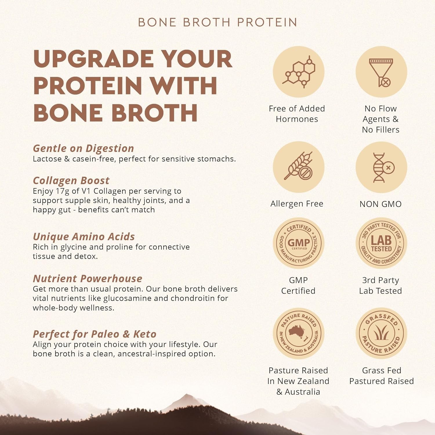Ancestral Supplements Grass Fed Beef Bone Broth Protein Powder Vanilla 30 Serv