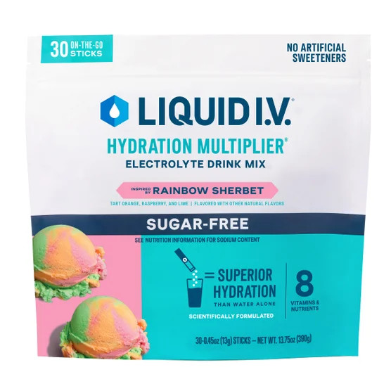 Liquid IV Hydration Multiplier Electrolyte Drink Sugar Free 30ct Rainbow Sherbet