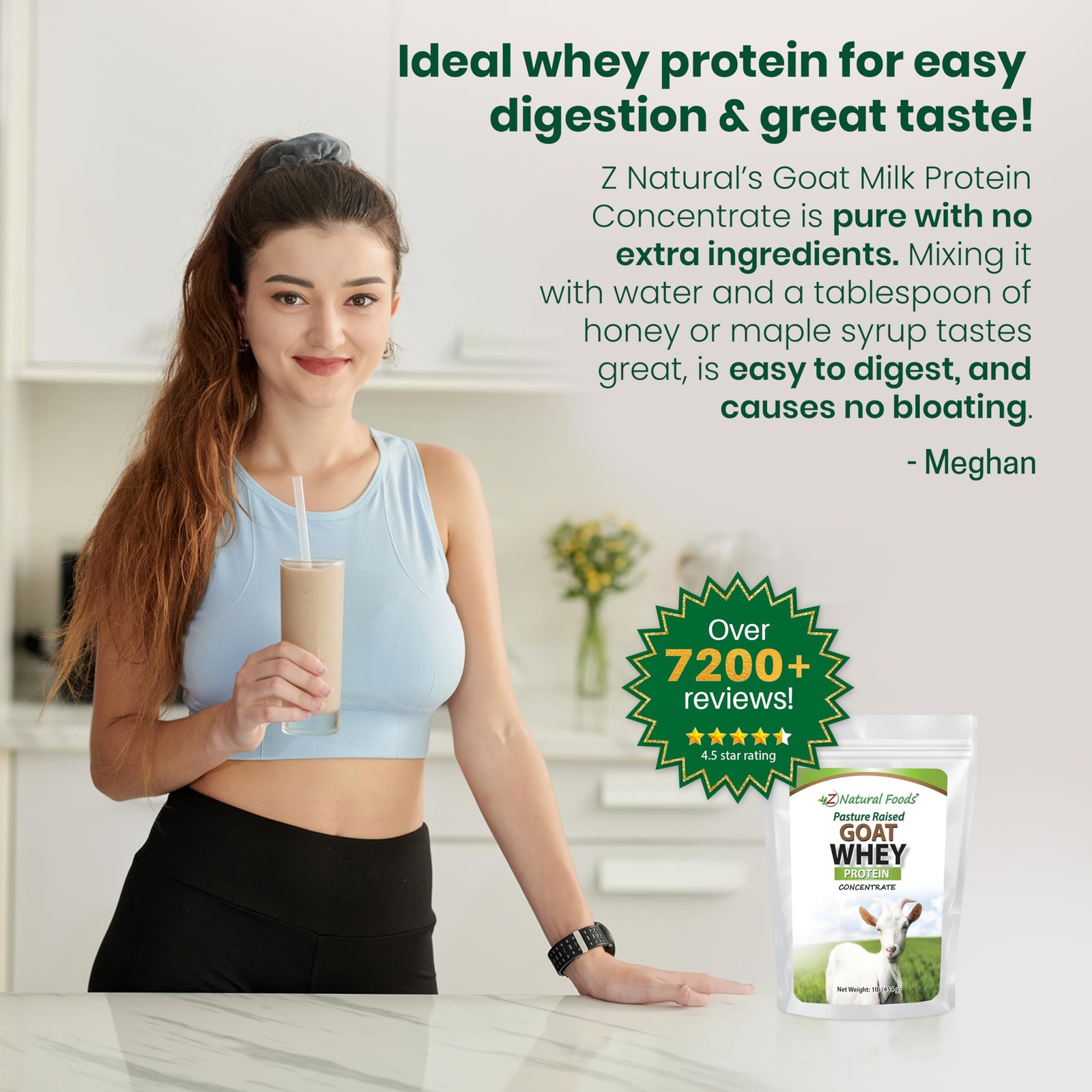 Goat Whey Protein Powder – Undenatured, Unflavored, Pasture Raised, 1 lb
