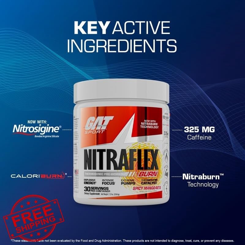 GAT SPORT NITRAFLEX Burn Pre-Workout Blue Raspberry
