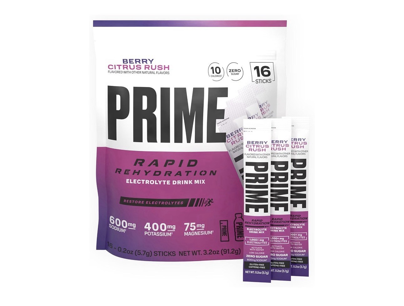 Prime Rapid Rehydration Electrolyte Drink Mix Berry Citrus Rush 16 Sticks New
