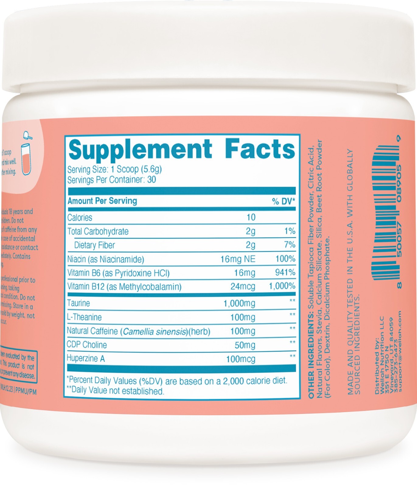 Wellah Perfect Pick-Me-Up (Strawberry Lemonade) 30 Servings