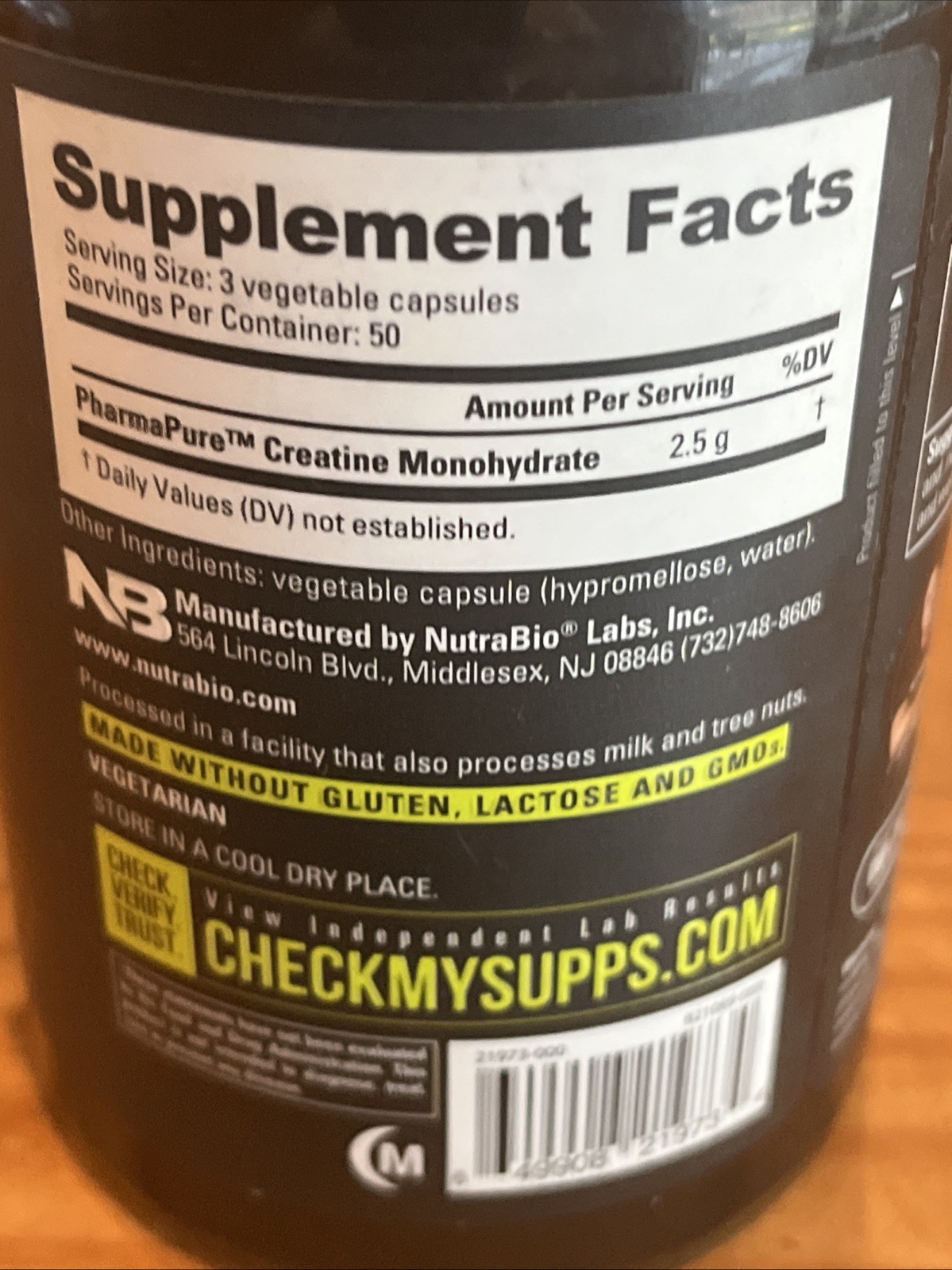 Nutrabio Micronized Creatine Monohydrate 150 Capsules