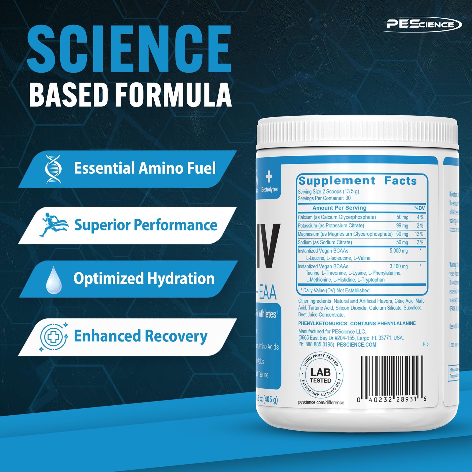 Amino IV Strawberry Lemonade BCAA EAA Powder 5g Amino Acids Sugar Free 14.3oz