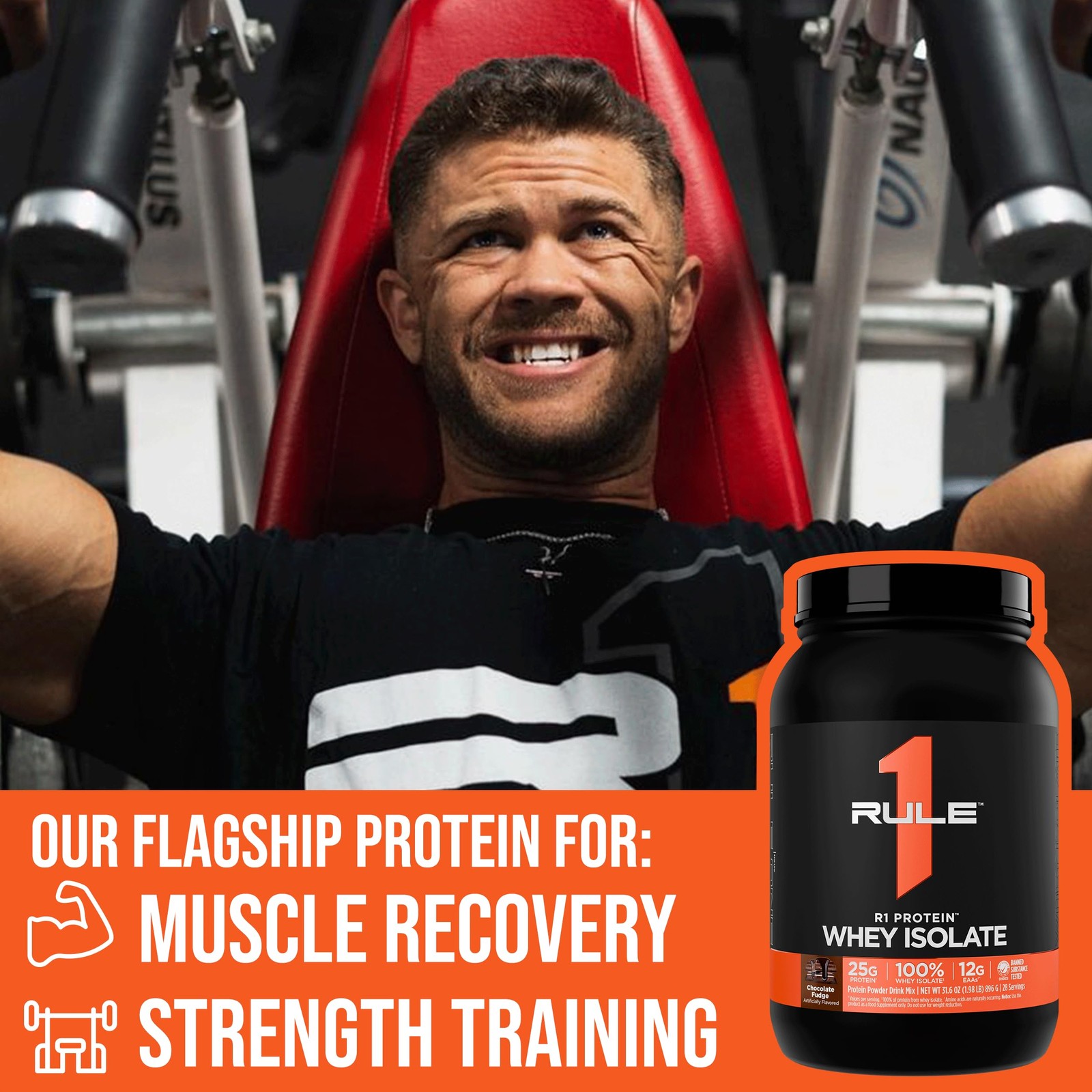 Rule 1 R1 Whey Protein Isolate Vanilla Creme 25g Protein 6g BCAA 1 lb