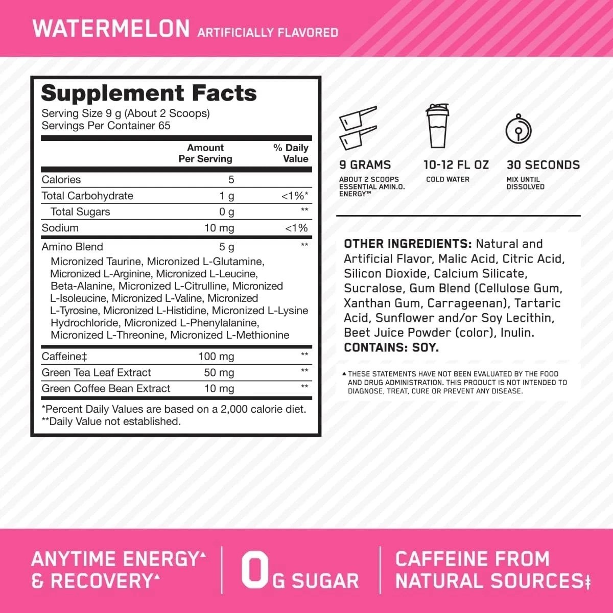 65 Servings Amino Energy-Pre Workout w/ Green Tea,BCAA,Amino Acids,Keto Friendly