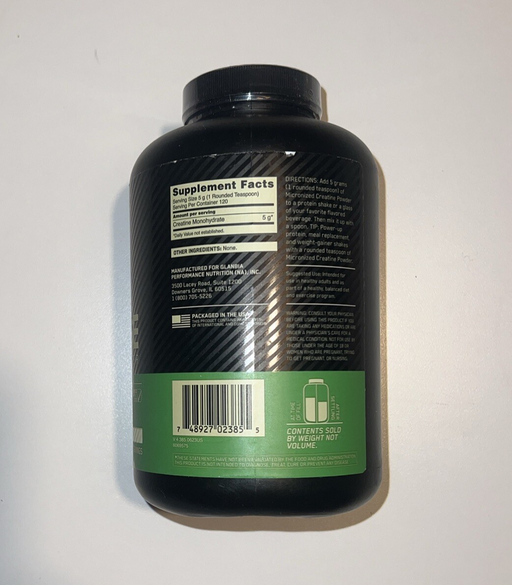 Micronized Creatine Powder Unflavored 1.32 lb 600 gr Optimum Nutrition 120 Serv