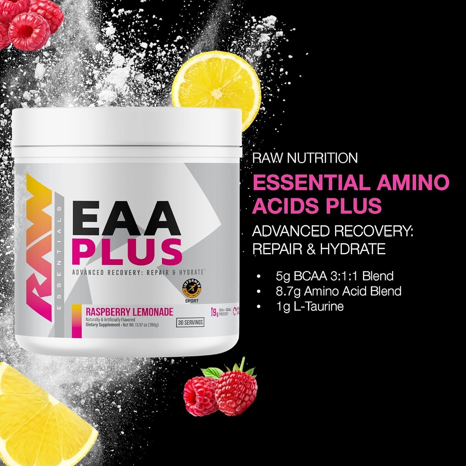 RAW EAA Plus Amino Acid Hydration Electrolytes Powder 30 Servings 3 Flavors New