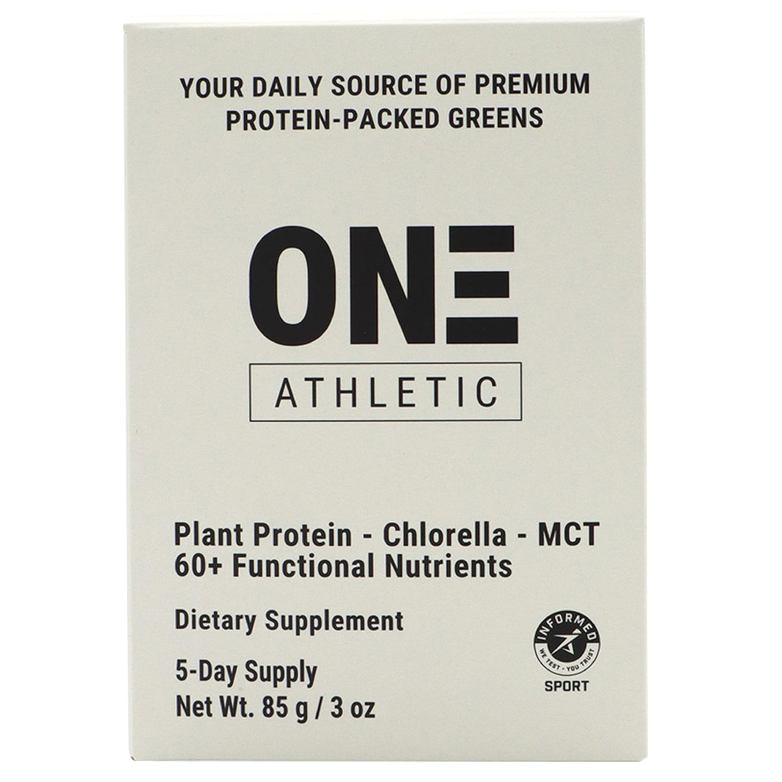 ONE Athletic Pea Protein Greens Powder Chlorella Eleuthero MCT 5 day supply