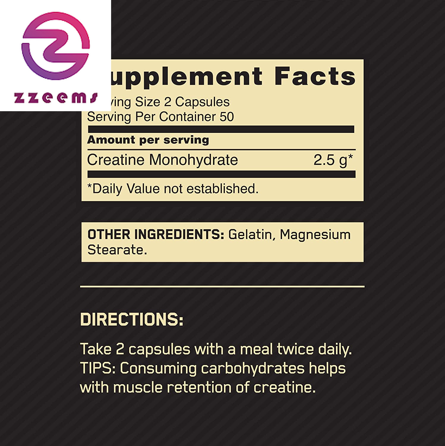 Micronized Creatine Monohydrate Capsules, Keto Friendly, 2500Mg, 100 Capsules