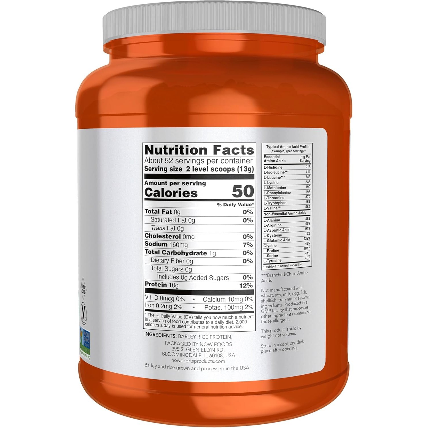 NOW Sports Barley Rice Protein Powder,10 Grams Protein per Serving,1.5 Pounds
