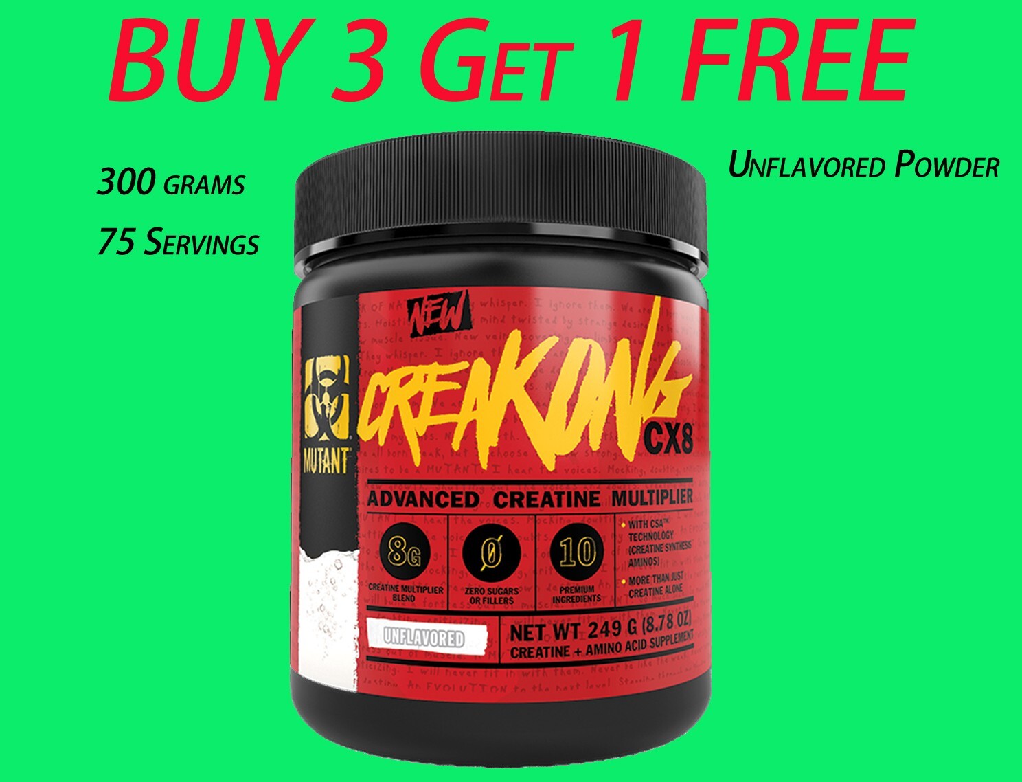 Mutant Creatine Monohydrate blended Powder 300 grams, Buy 3 bottles Get 1 FREE