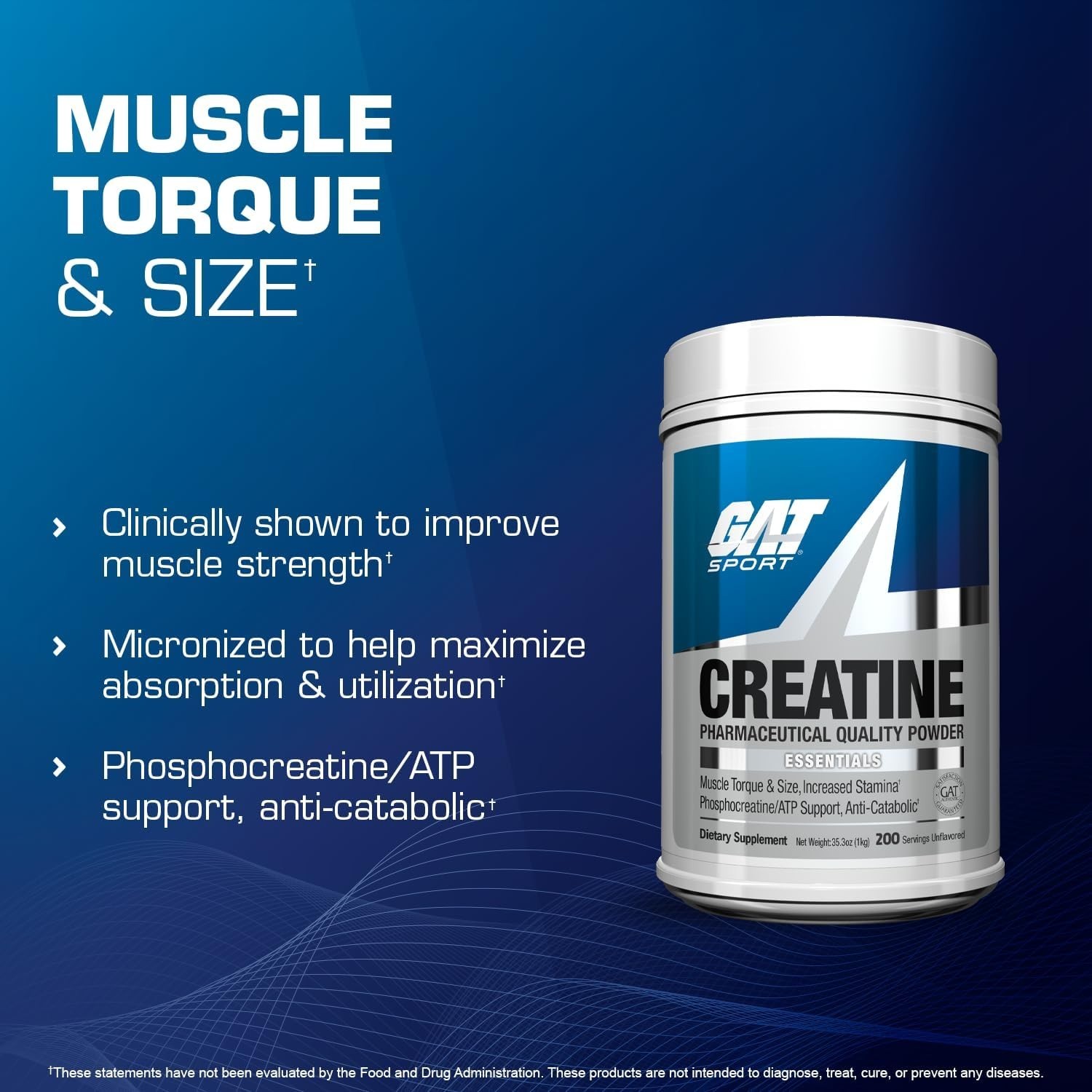 GAT Sport Creatine Monohydrate Powder 5g 35.3 oz (1 kg) Unisex 200 SERVINGS