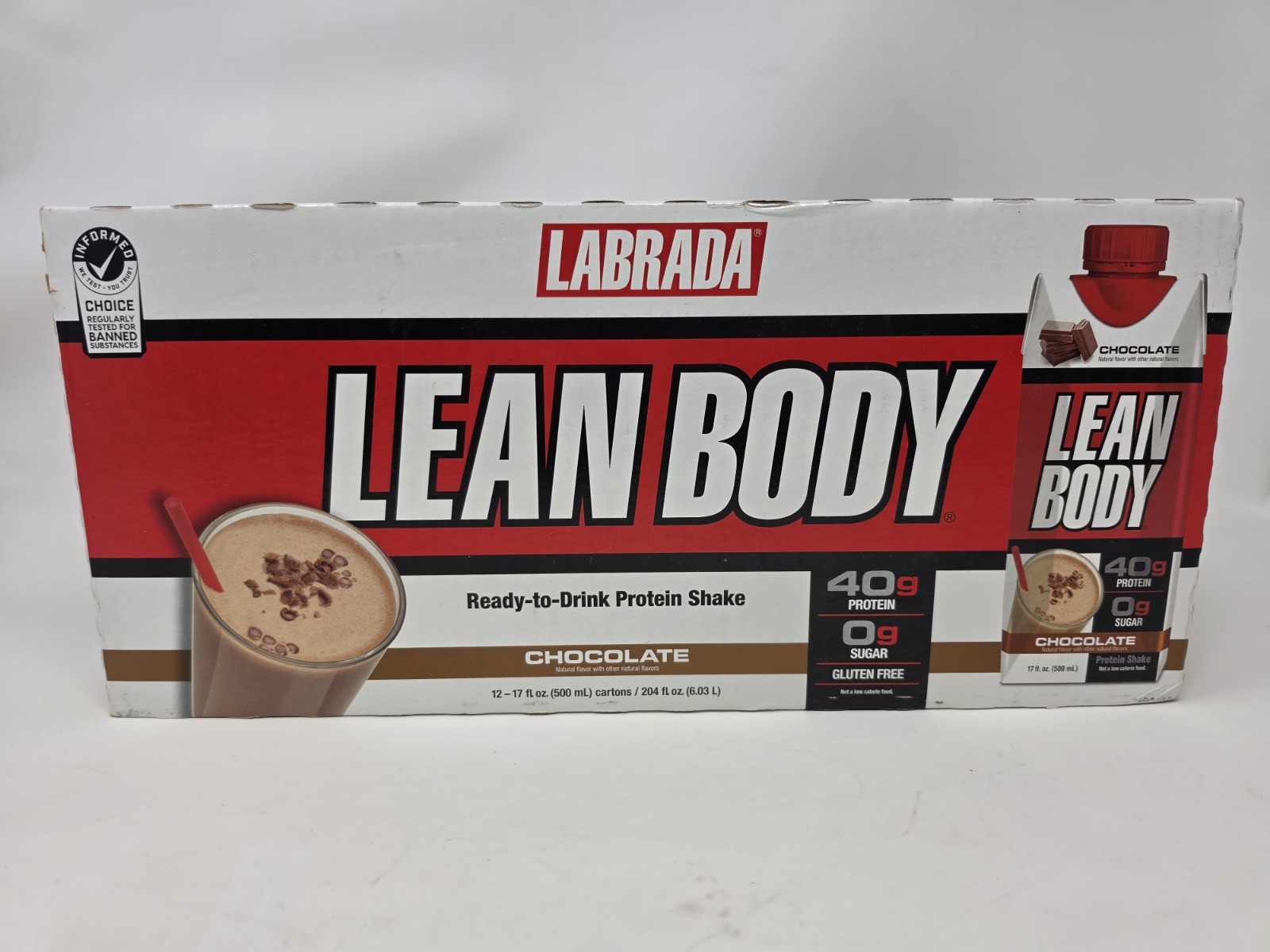 Labrada Lean Body RTD (17 fl. oz.) Chocolate 12 pack 40g Protein, 0g Sugar.