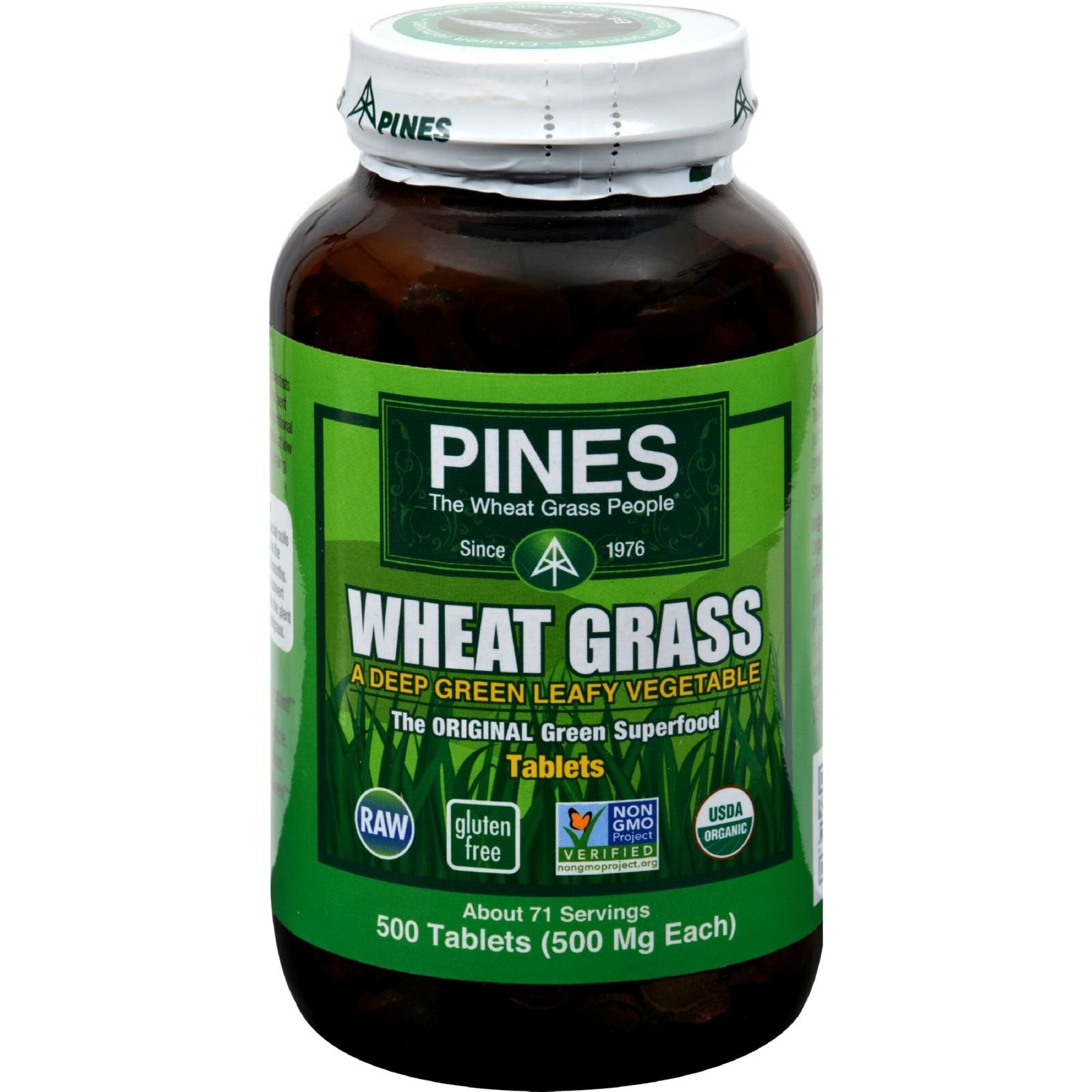 Pines Organic Wheat Grass Tablets, 500 Count, Vegan, Non-GMO, Certified Organic