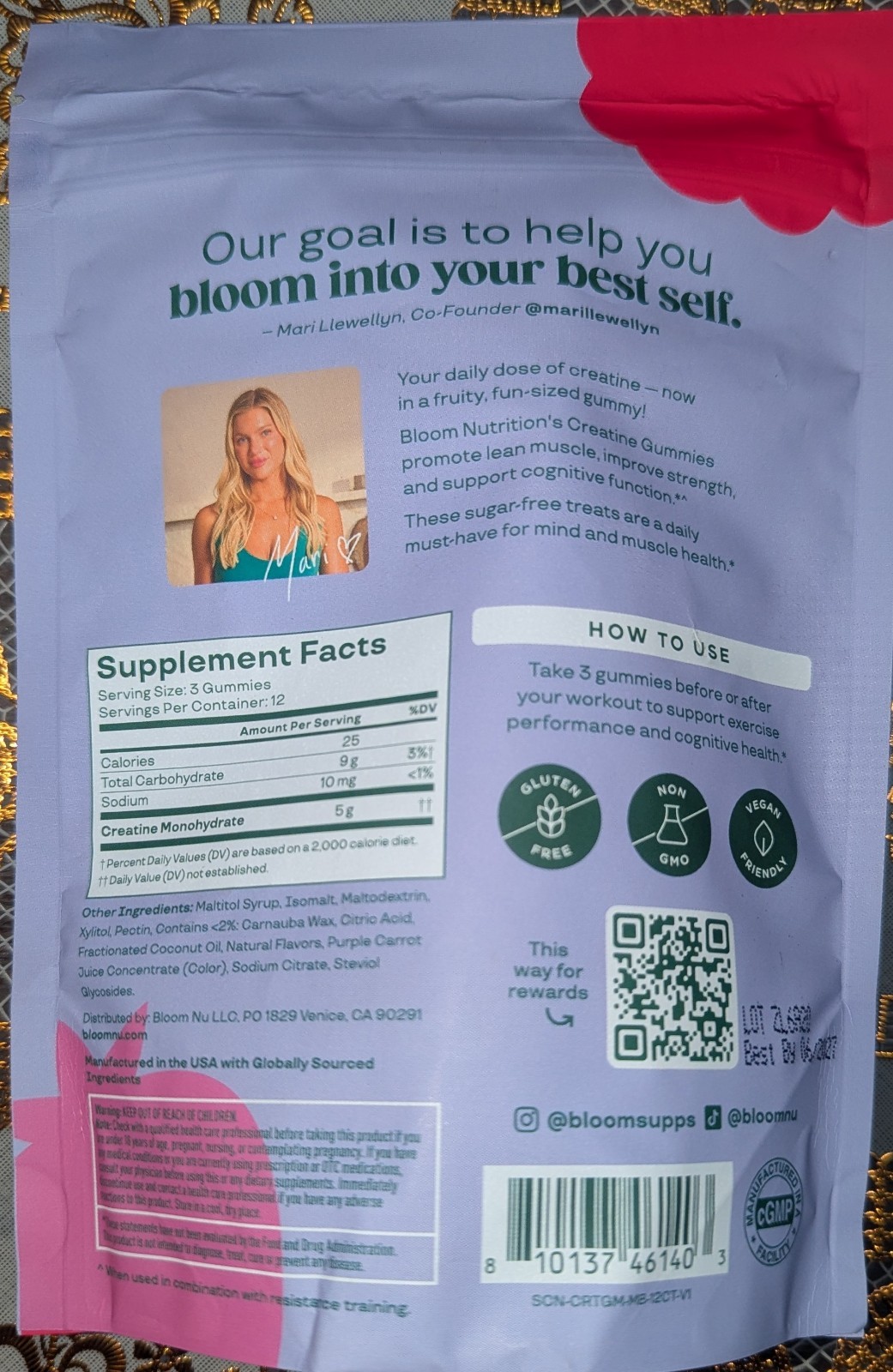 Bloom Creatine Gummies Berry Boost 5g 36 Count Vegan Non-GMO Gluten-Free