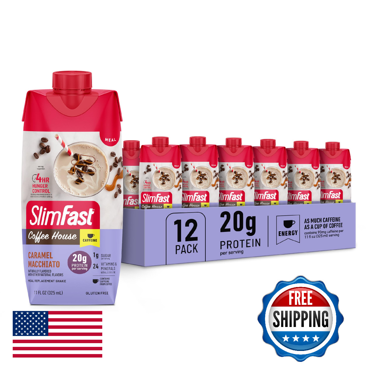 Slimfast Protein Shake Caffeine Caramel Macchiato- 20G Protein Meal Replacement