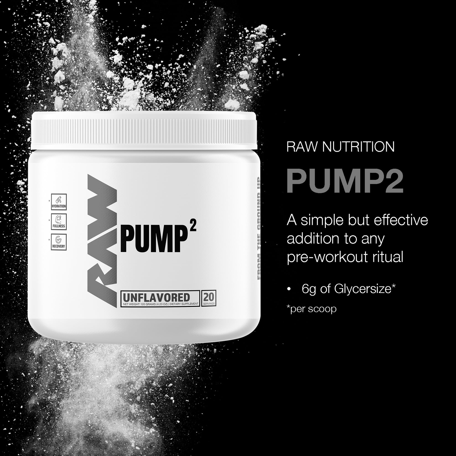 RAW Nutrition Pump2 Glycerol Powder 20 Servings Pre Workout Supplement
