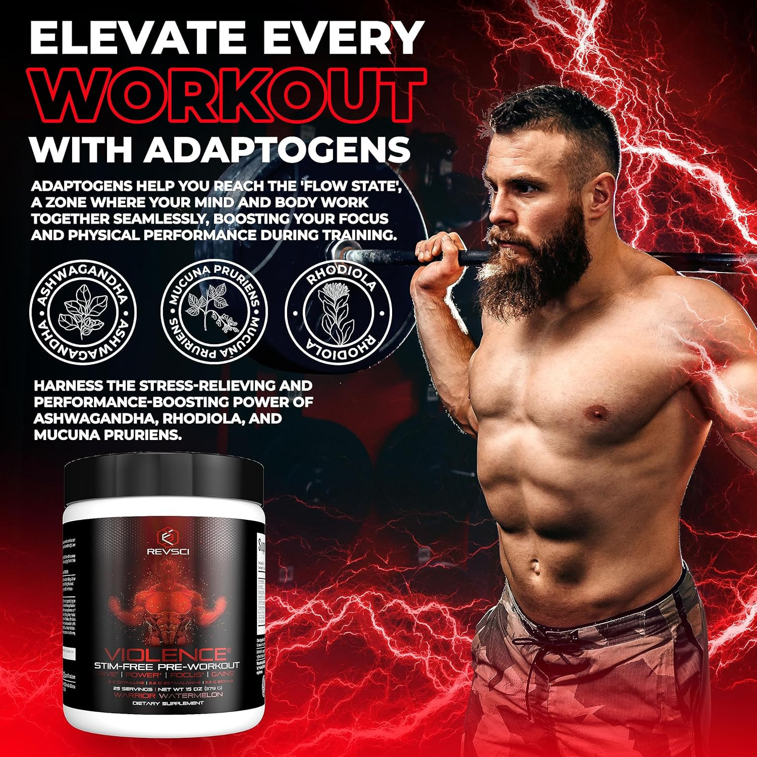 VIOLENCE Stim Free Pre Workout Powder by REVSCI, Precision Dosed Non Stim Prewor