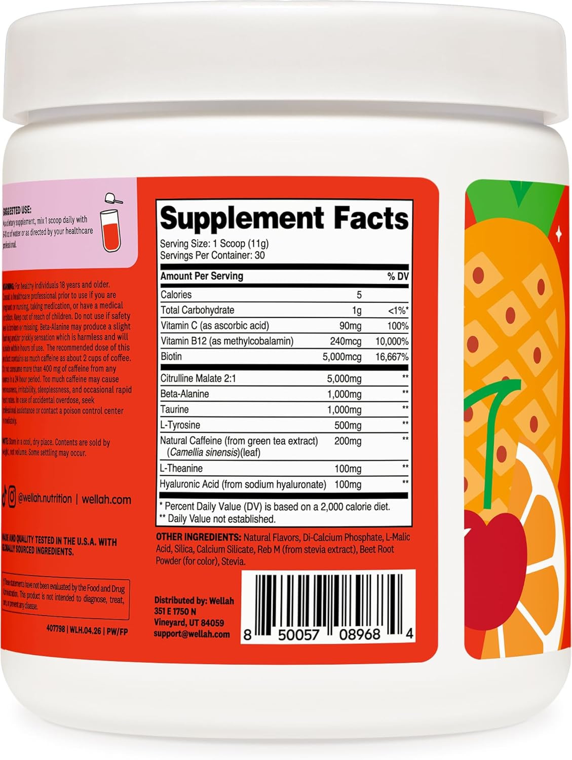 Pre-Workout Drink Mix (Fruit Punch Flavored, 30 Servings) – with Citrulline Mala