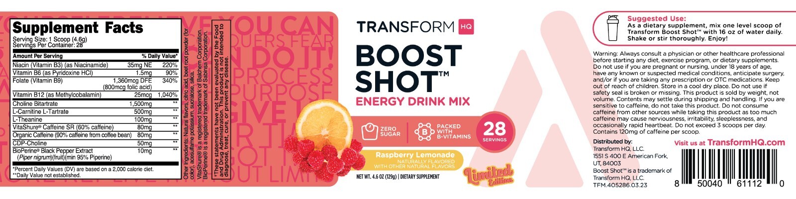 TransformHQ Everyday Boost Shot 28 Servings (Raspberry Lemonade)