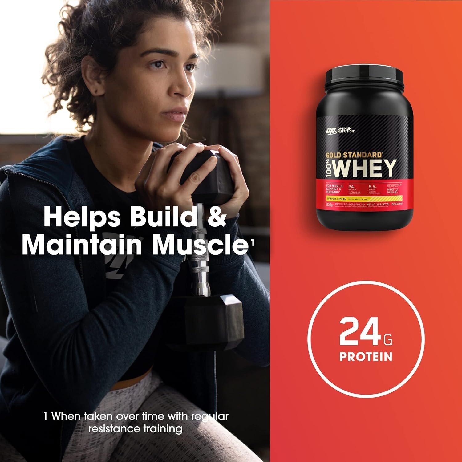 Gold Standard 100% Whey, 2 lbs Banana Cream – High Protein for Workout Recovery