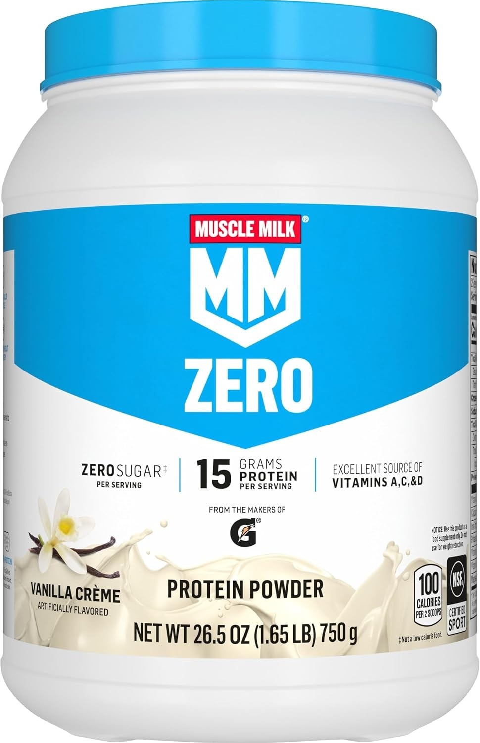 Muscle Milk ZERO 100 Calorie Protein Powder Vanilla 15g Protein 1.65 Pound 25