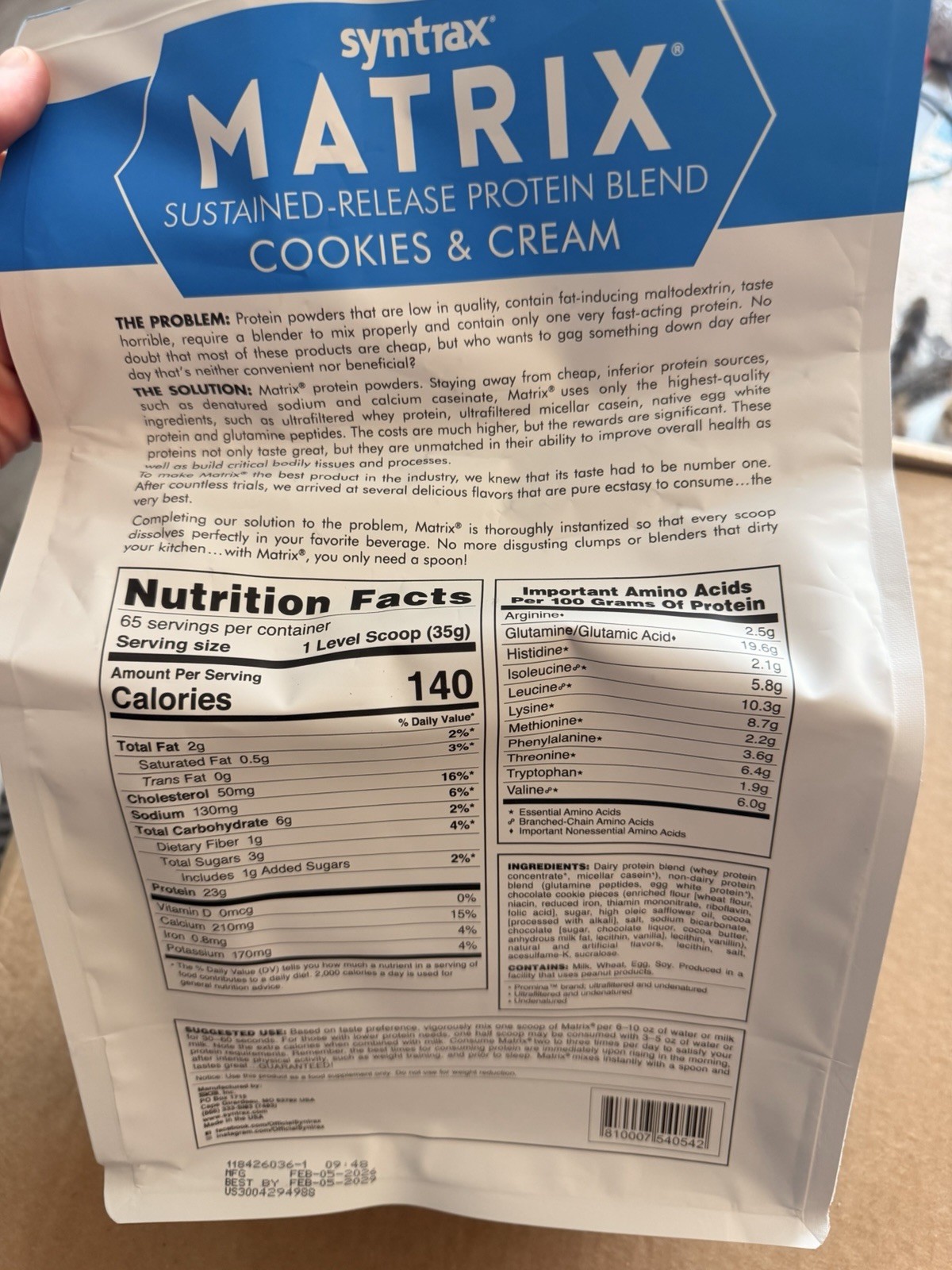 Syntrax Matrix Sustained-Release Protein Powder Cookies & Cream 5 lb (2.27 kg)