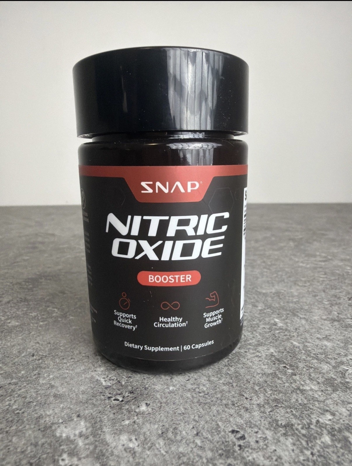 SNAP Nitric Oxide Booster – L-Arginine, L-Citrulline – 60 Capsules EXP 05/ 2028