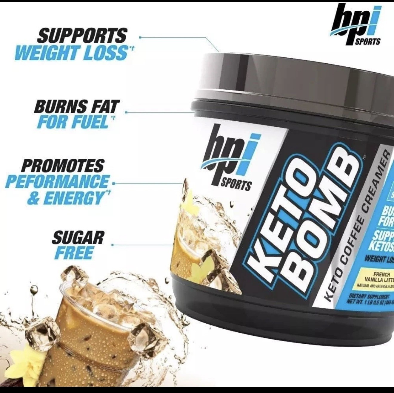 KETO BOMB BPI Sports FRENCH VANILLA LATTE Keto Diet Coffee Creamer 10/25 MCT’s