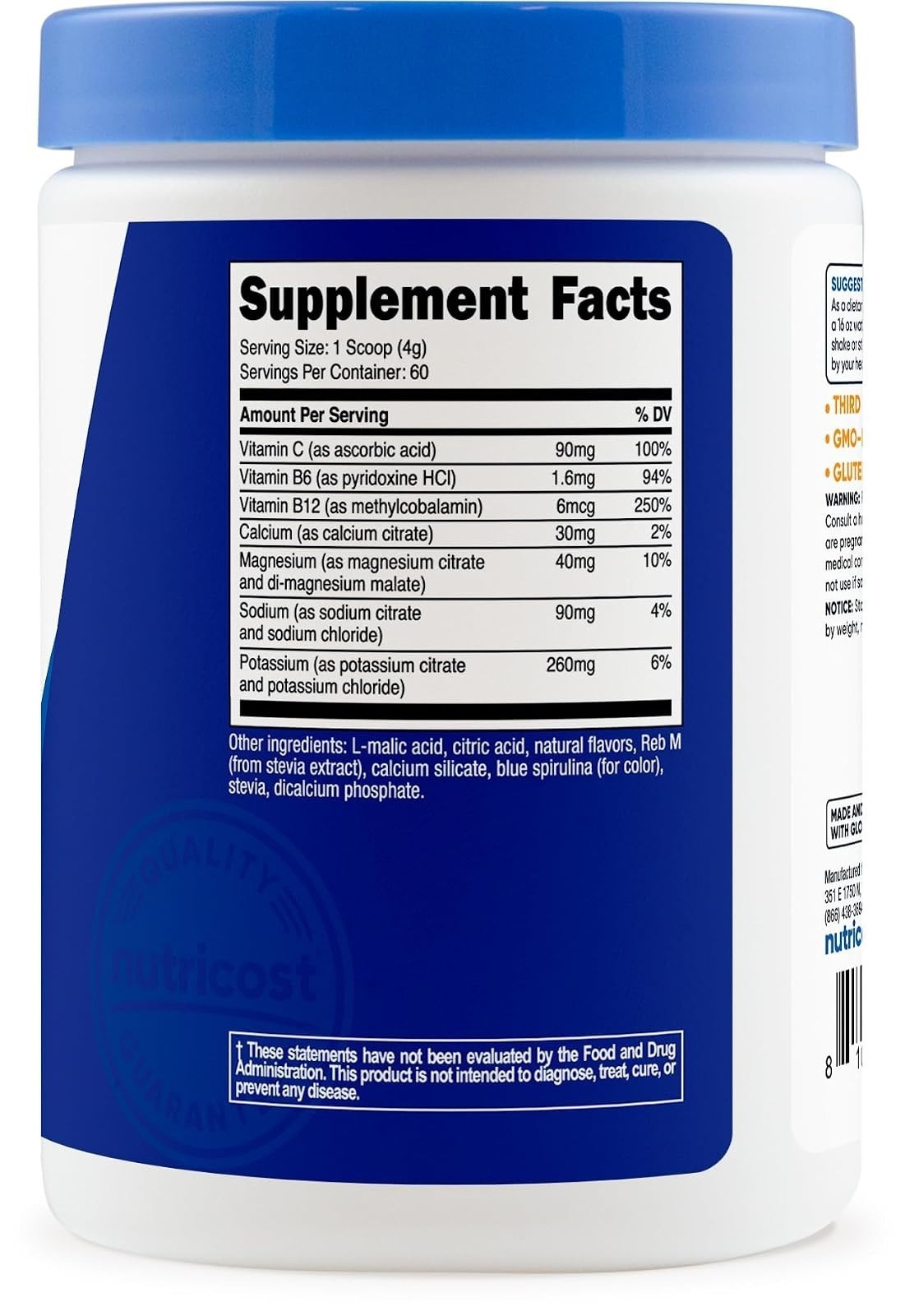 Nutricost Electrolyte Complex Powder 60 Servings Blue Raspberry