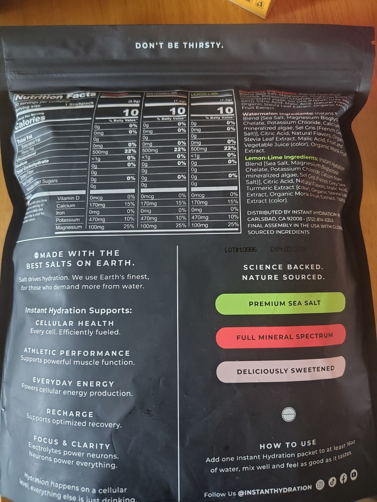 Instant Hydration Sugar Free Electrolytes Powder -20 Sticks Variety Pack
