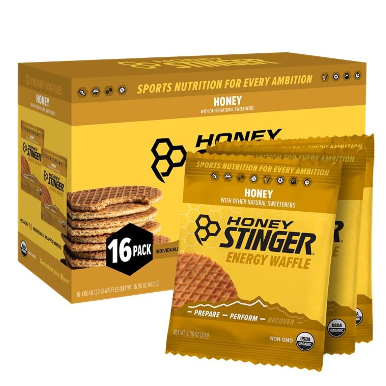 Organic Honey Waffle Energy Stroopwafel for Exercise Performance 16ct