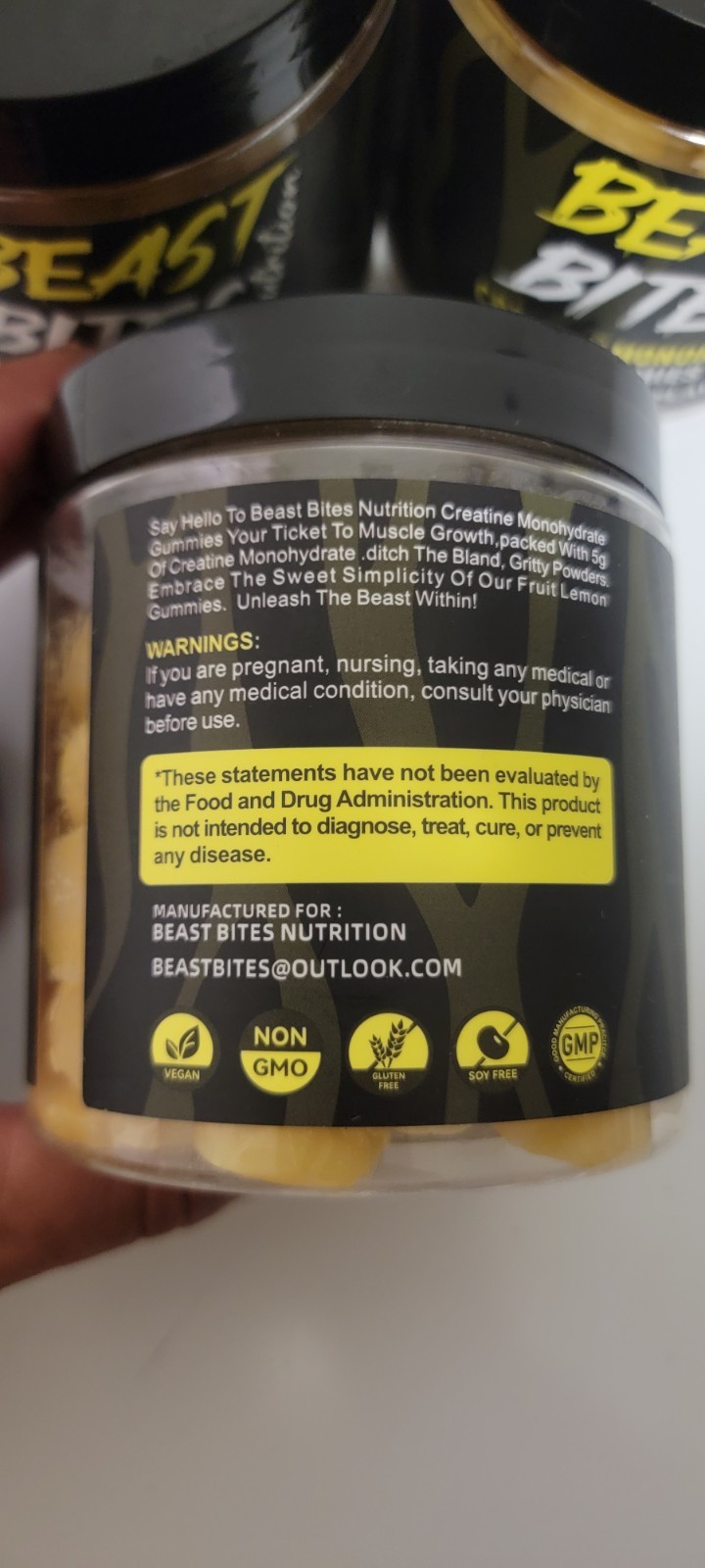 (3) Beast Bites Nutrition Creatine Monohydrate Gummies Vegan Lemon 45sv 135ct 5g