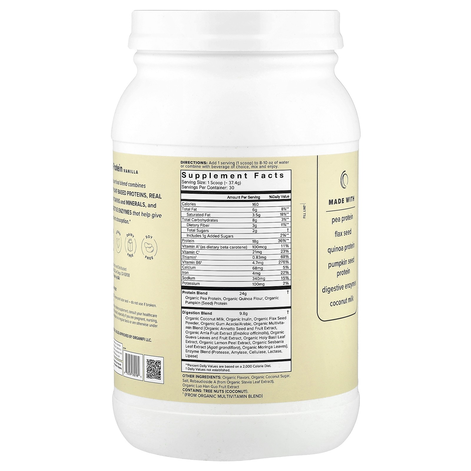 Plant Based Complete Protein, Vanilla, 2 lbs 7.58 oz (1.122 kg)