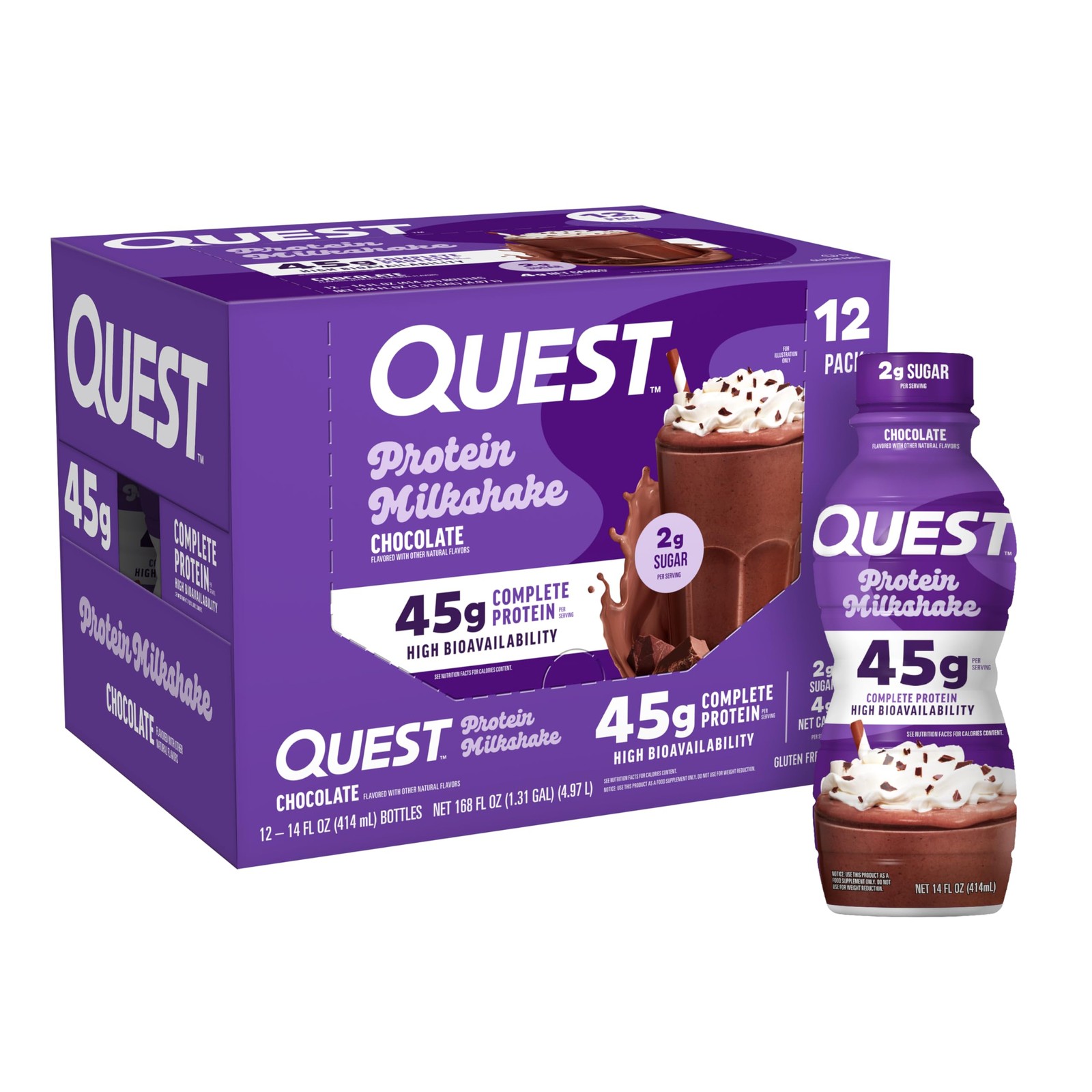 Quest Nutrition Chocolate Protein Shake, 45g Protein, 14 Fl Oz (Pack of 12)