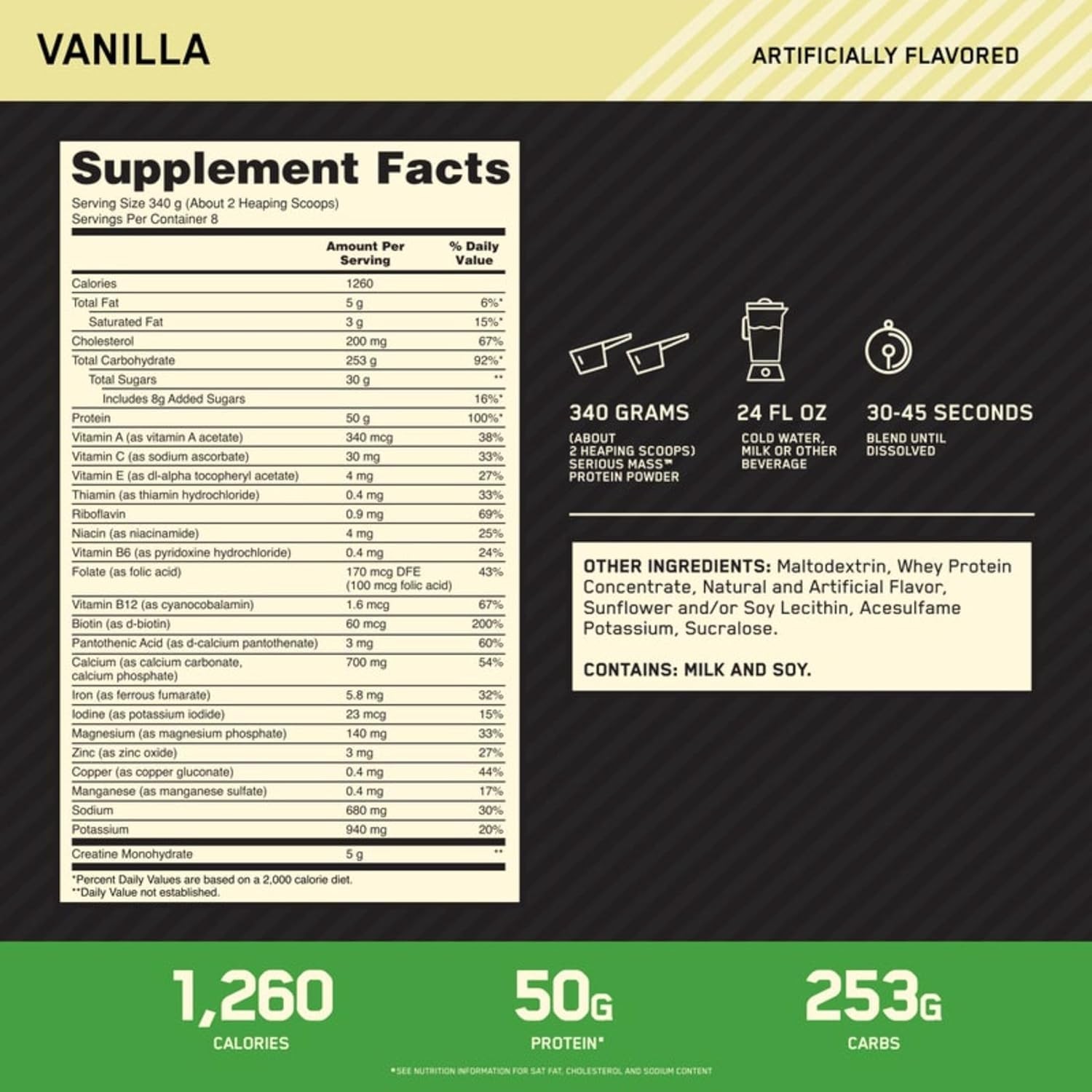 Vanilla Serious Mass – 6lb Protein Gainer with 50g Protein & Immune Support
