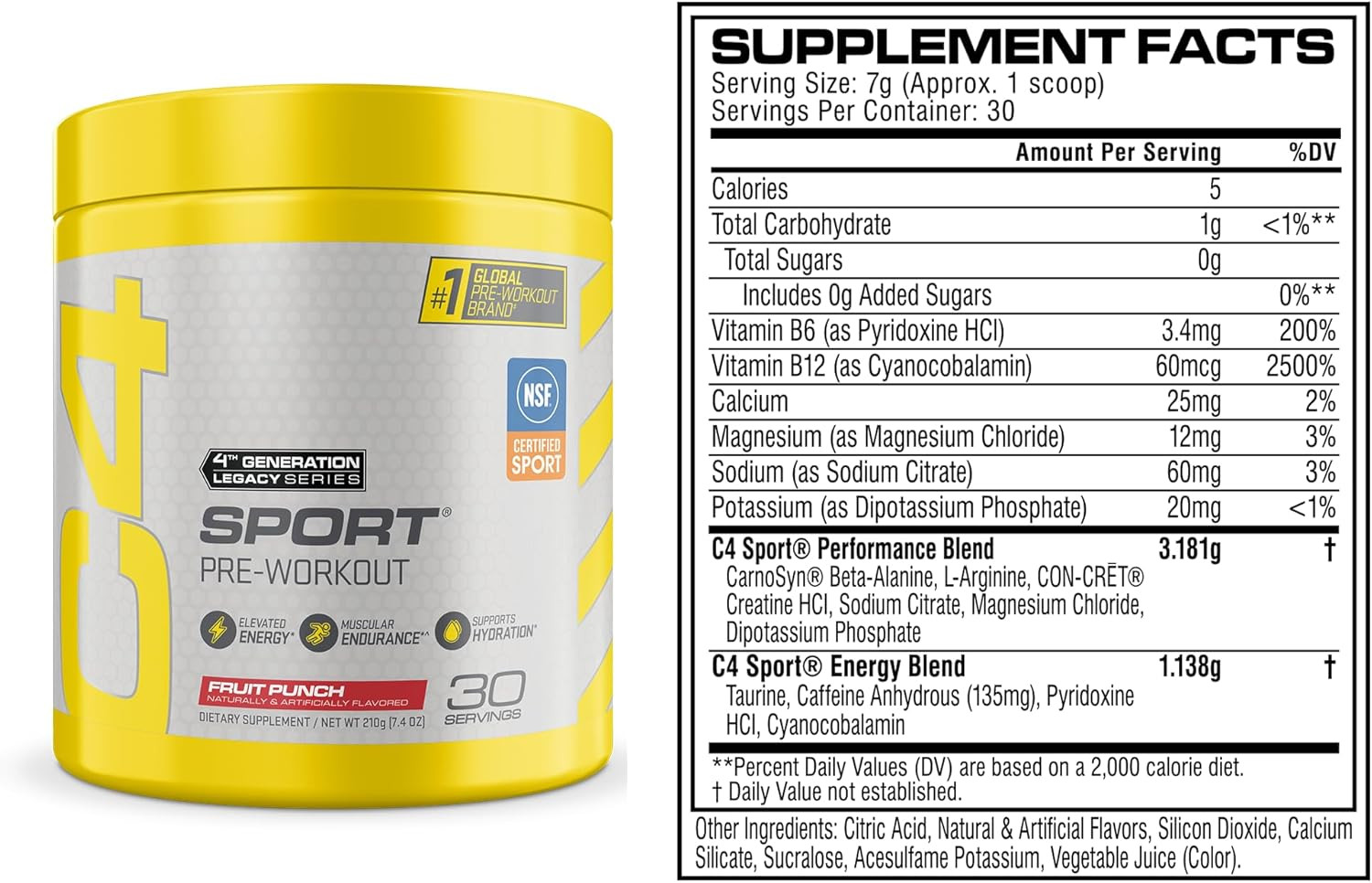 Cellucor Sport Pre Workout Powder Fruit Punch – NSF Certified for Sport | 30 Se