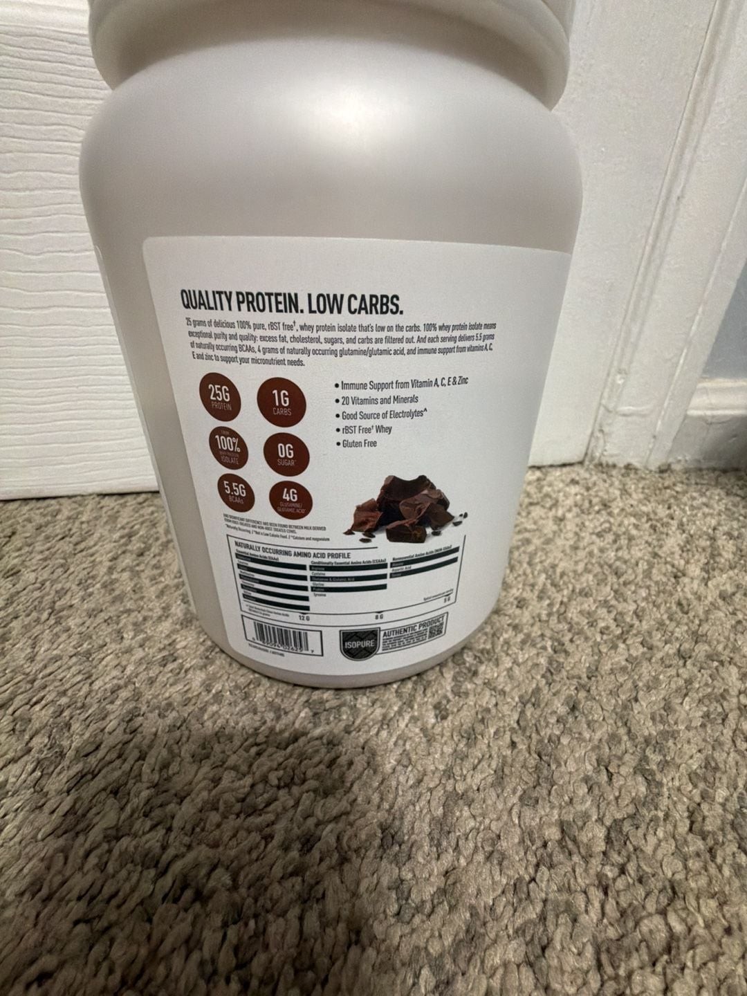 Isopure Low Carb 100% Whey Protein Isolate Dutch Chocolate Powder, 1.01 lb