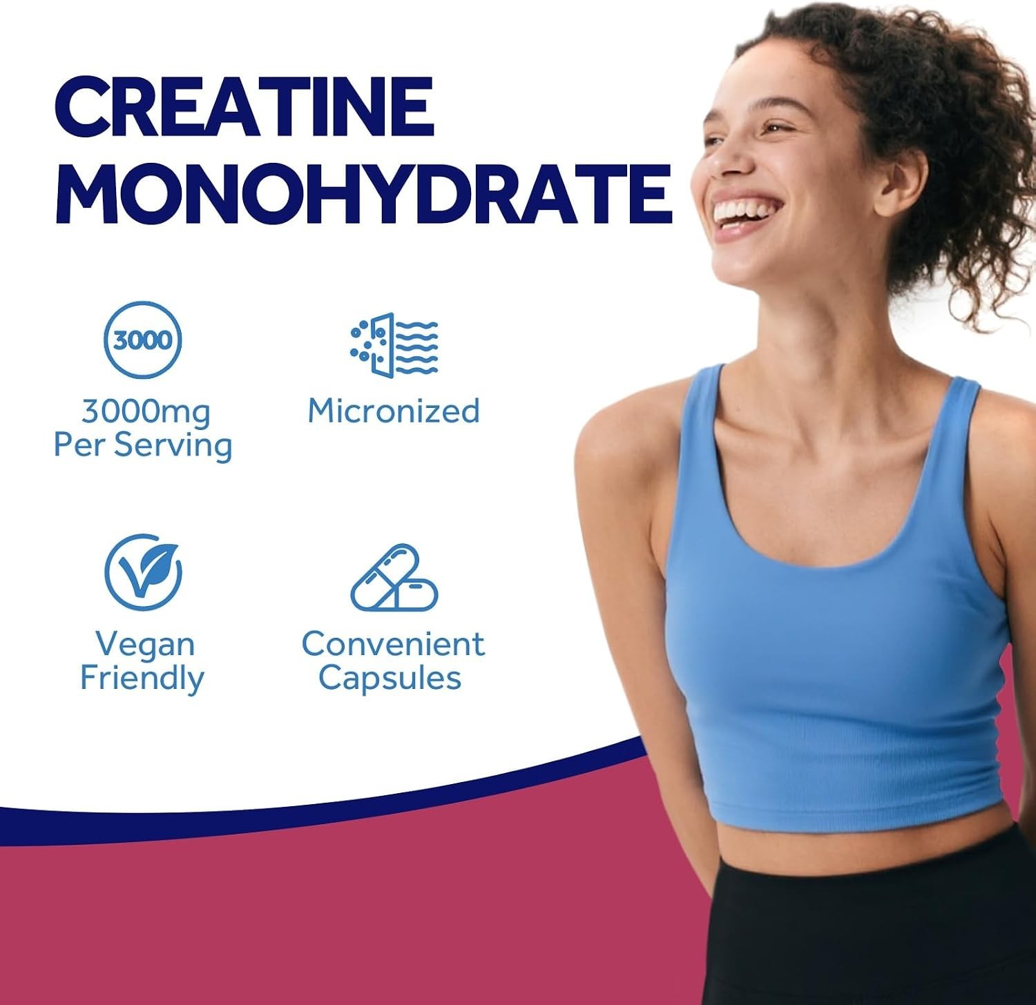 Creatine Monohydrate, 3000mg Per Serving Micronized Creatine Capsules – 120ct.