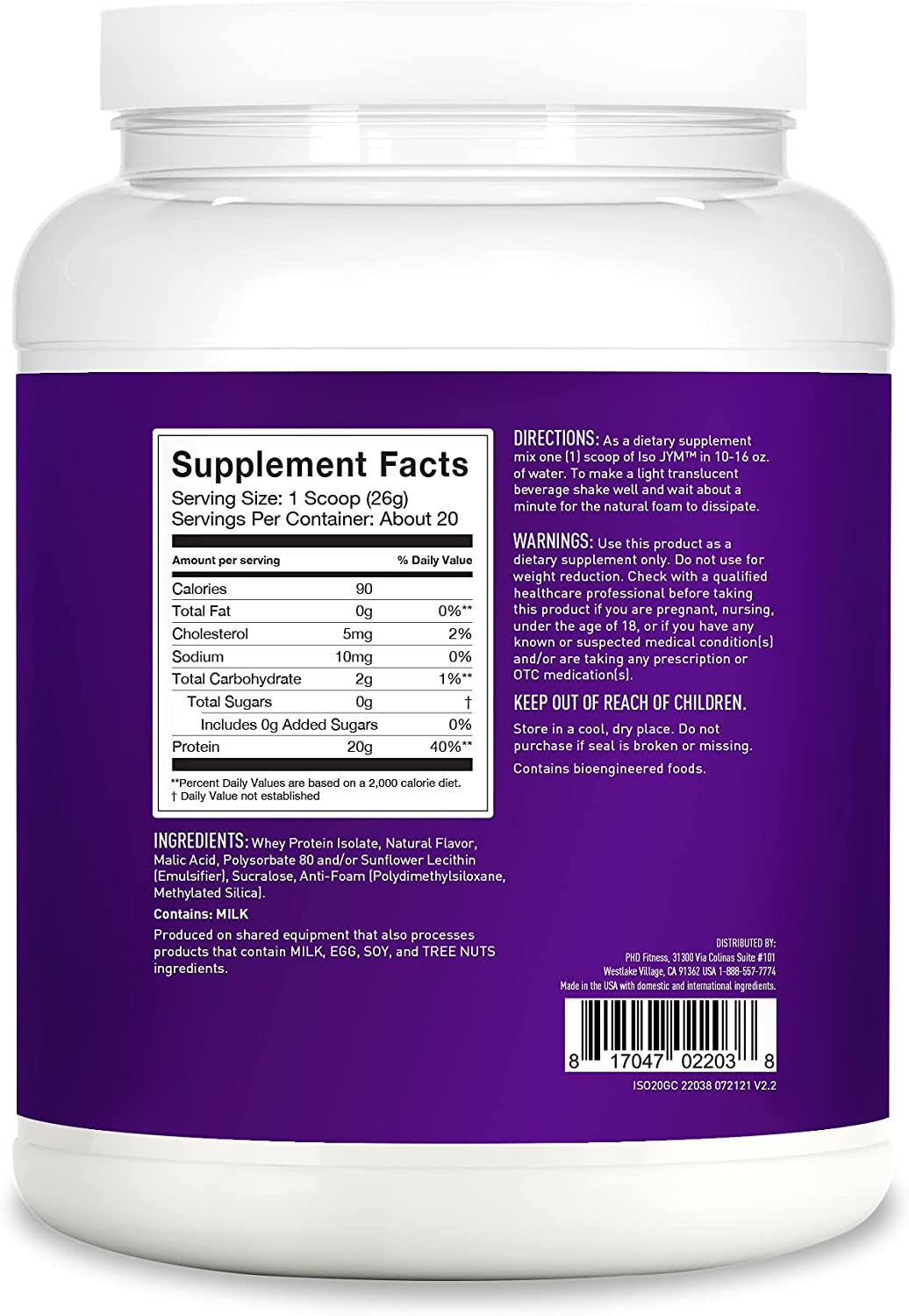 Iso Jym 90 Calories 100% Whey Protein Isolate Zero Fat Zero Sugars Mixes Clear,