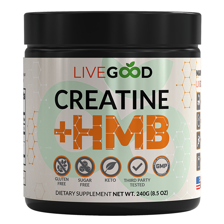 LiveGood Creatine Monohydrate + HMB 5000mg + 3000mg Pure Powder Made in USA