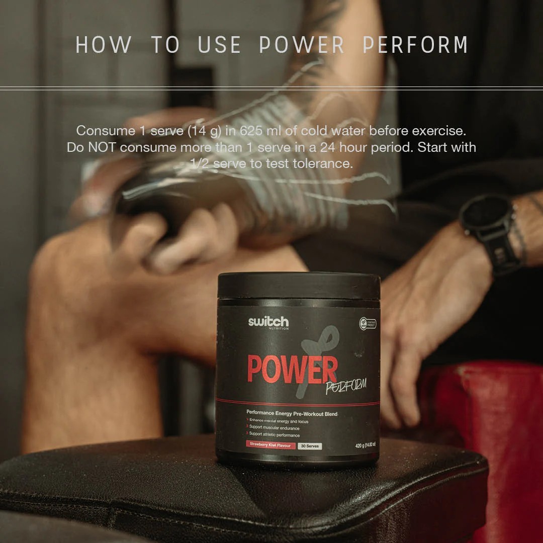 New Switch Nutrition Power Perform Pre-Workout Blend Strawberry Kiwi 420g
