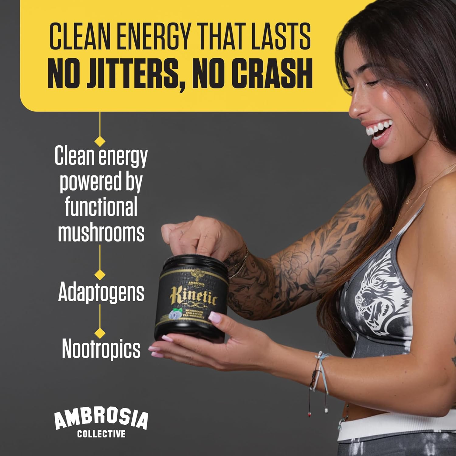 Organic Mushroom Pre Workout Powder with Creatine 3G | Lion’S Mane, Cordyceps &