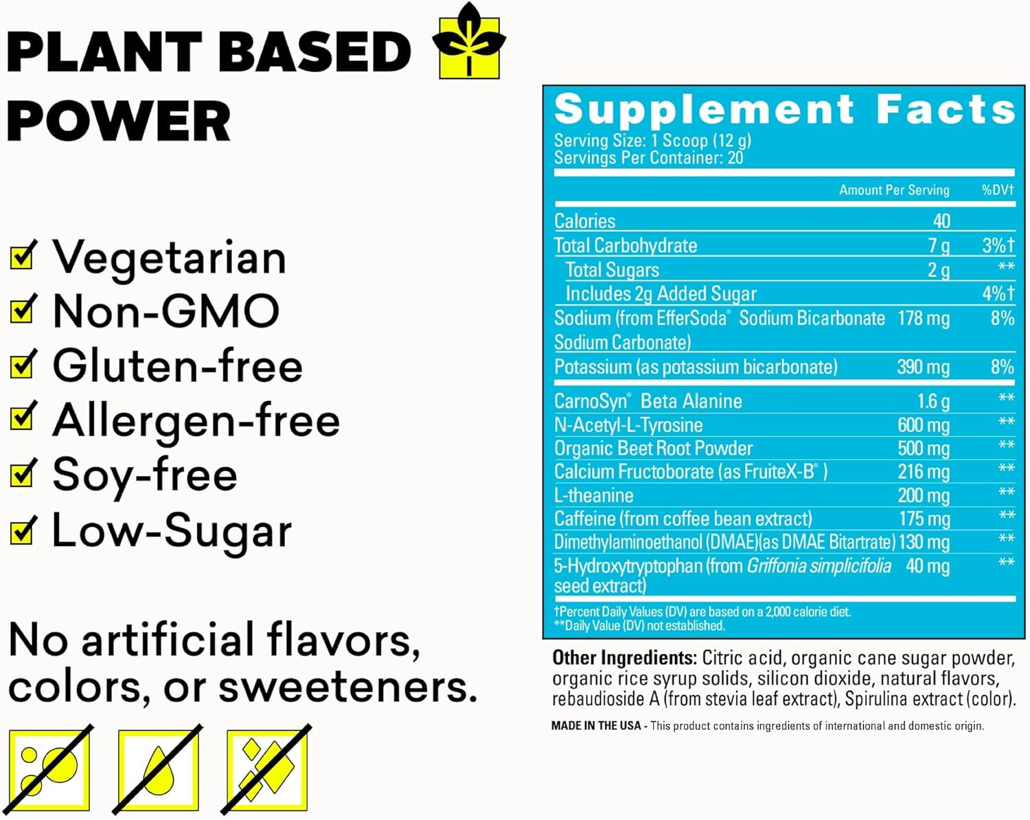 POW Natural Pre Workout Powder – 20 Servings – Blue Raspberry – a Preworkout Sup