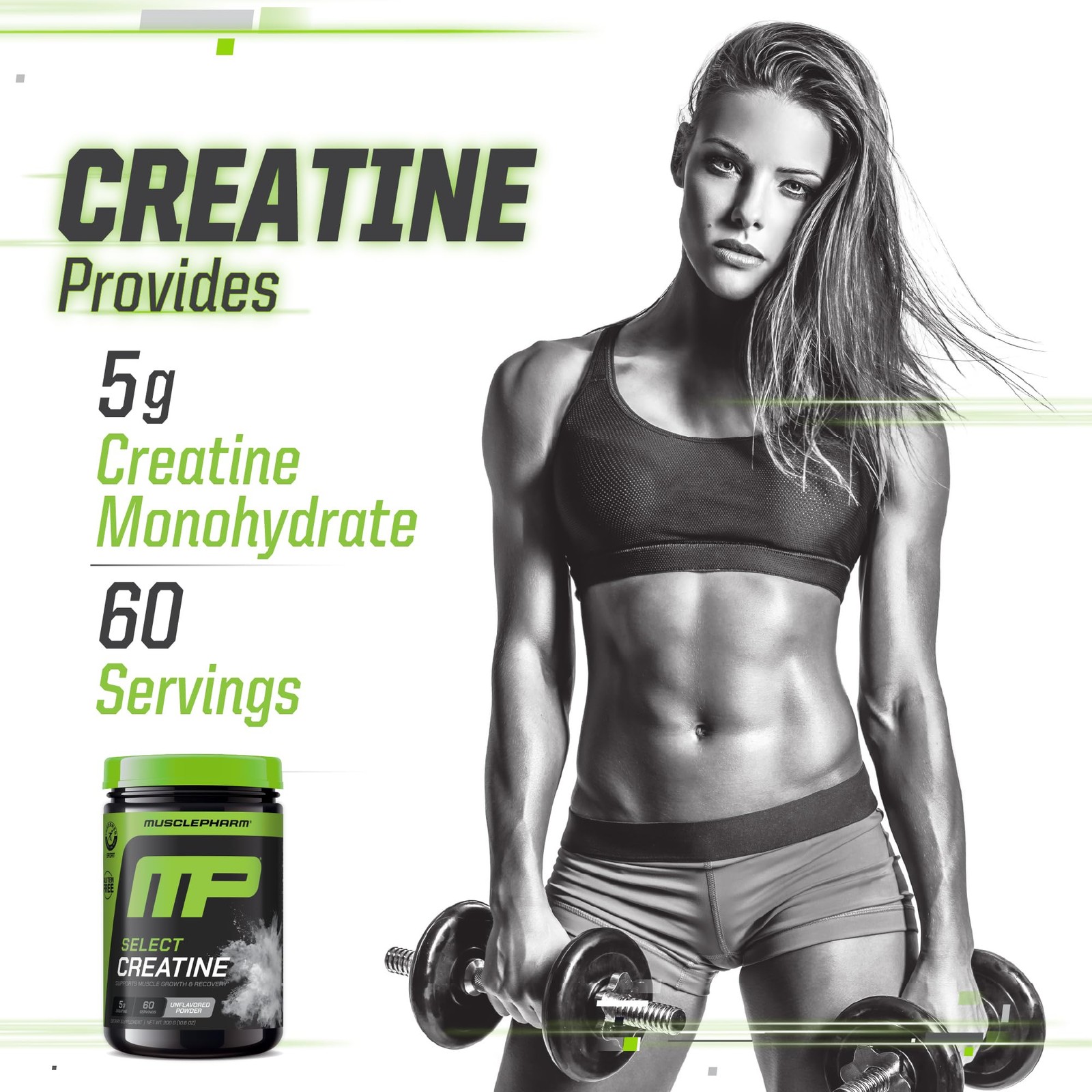 MusclePharm Creatine Monohydrate Powder Unflavored – 60 Servings