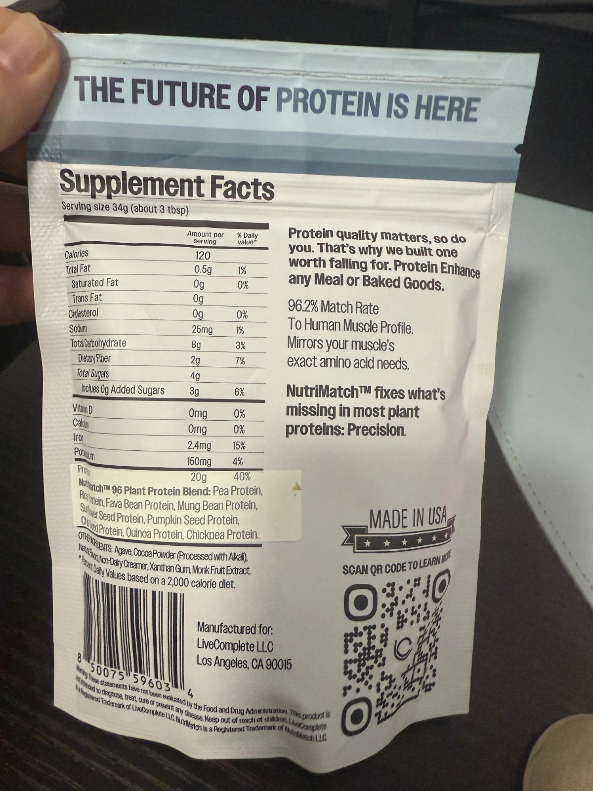 Live Complete Nutrimatch Plant Protein Chocolate – 0.29 lbs