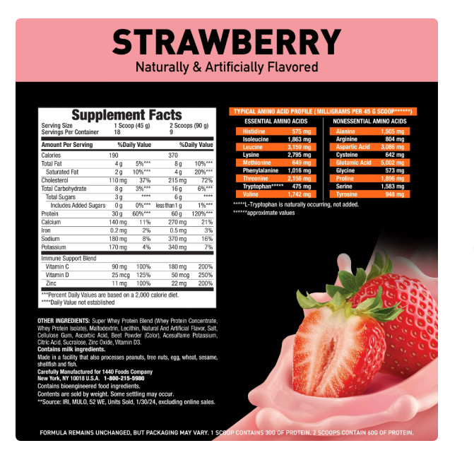 Body Fortress Super Advanced 100% Premium Whey Protein Powder, Strawberry, 60g P