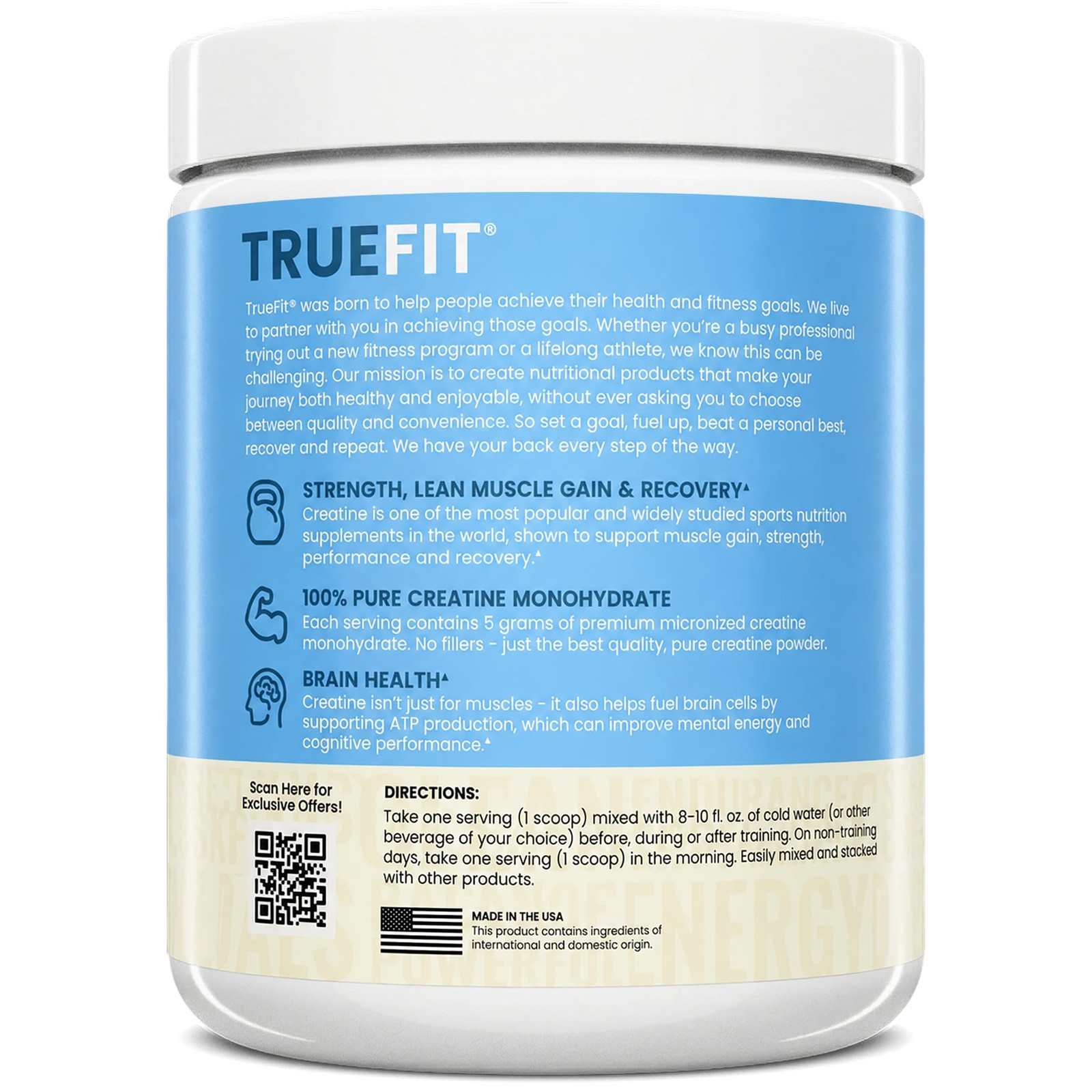 TrueFit Creatine Monohydrate Powder for Women 60 Servings (Pack of 1), White